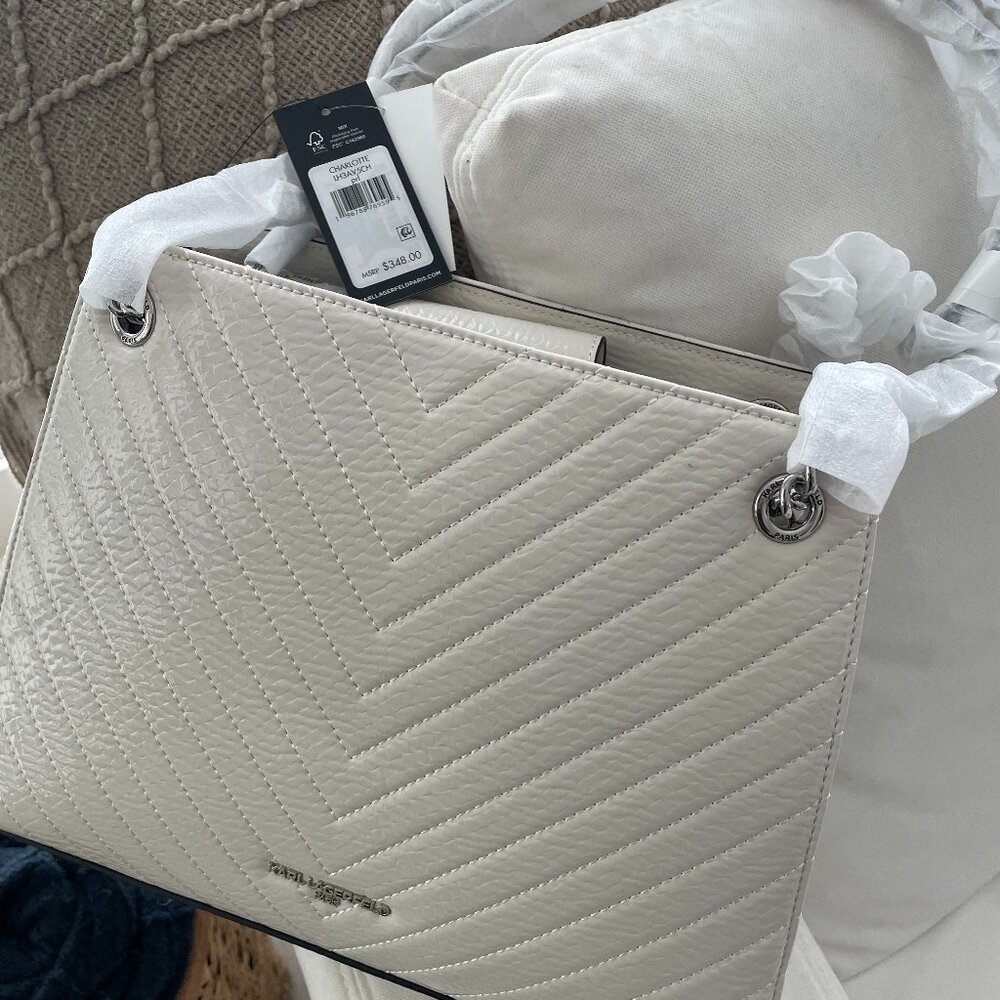 Karl Lagerfeld Charlotte Cream Quilted Patent Handbag